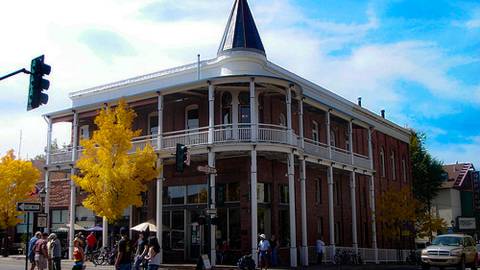 Historic Downtown Flagstaff with fall leaves in Arizona