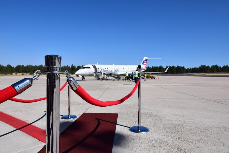 A plane is parked at the Flagstaff Airport.