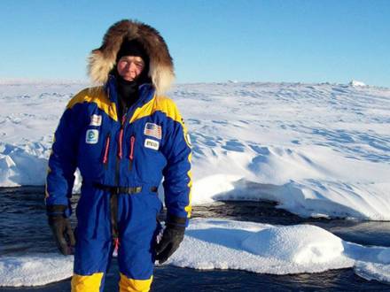 man standing in icy conditions