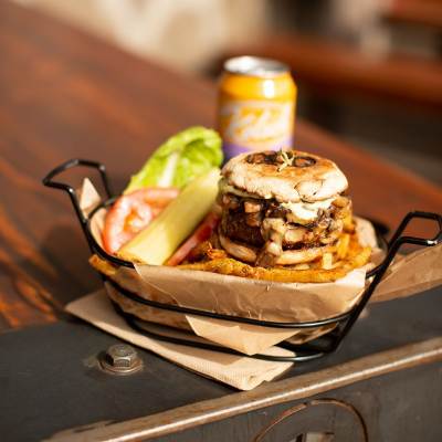 A meal and drink from Diablo Burger in Flagstaff, AZ.