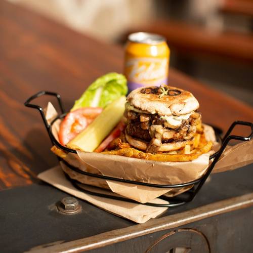 A meal and drink from Diablo Burger in Flagstaff, AZ.