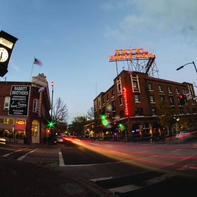 Landscape view of Downtown Flagstaff At Night