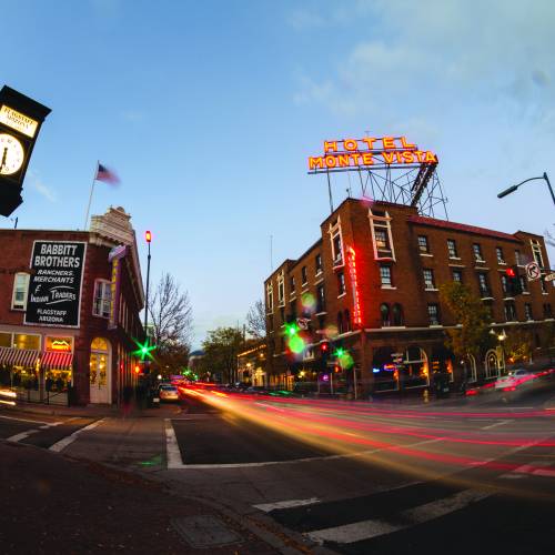 long exposure picture of downtown flagstaff