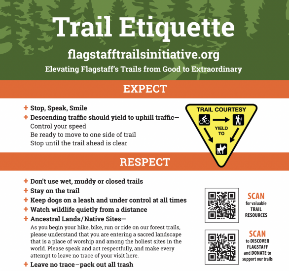 informational poster about Trail Etiquette from Flagstaff Trails Initiative