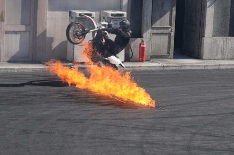 stunt driver on motorcycle
