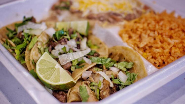 Taco and rice platter from Alejandro's in Flagstaff AZ