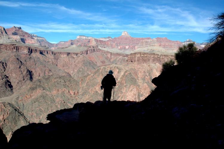 A hiker looks out over Grand Canyon National Park