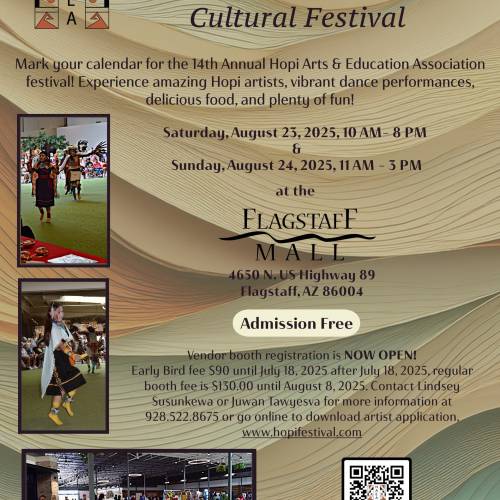 Event poster for the 14th annual Hopi Arts & Cultural Festival in Flagstaff, Arizona