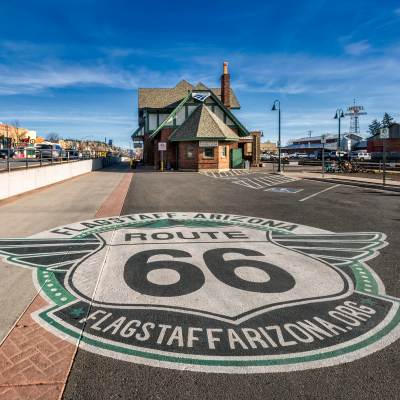 route 66 mural next to the visitor center
