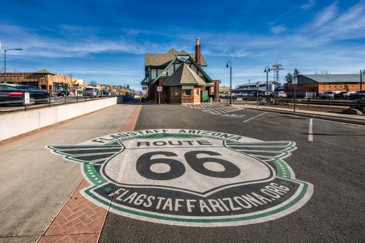 route 66 mural next to the visitor center