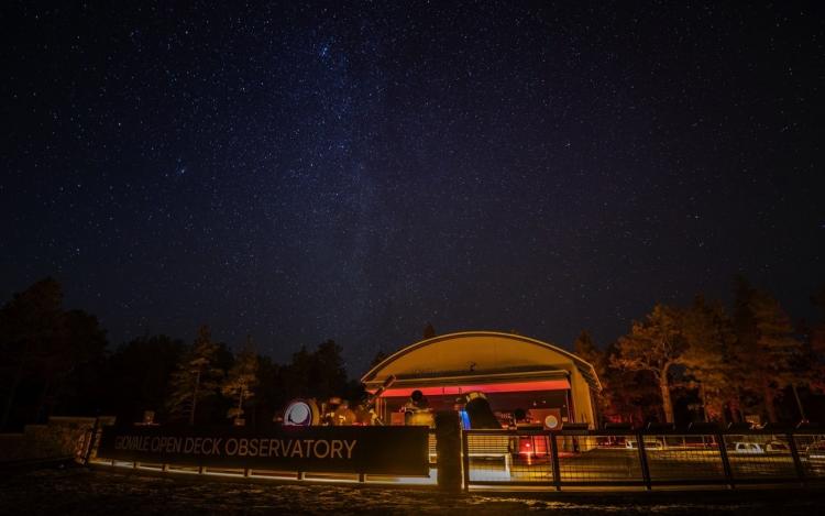 Starry skies over the Giovale Open Deck Observatory in Flagstaff, Arizona.