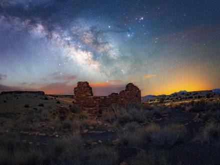 A beautiful starry sky, with a glimpse of the Milky Way, as viewed over Flagstaff, Arizona.