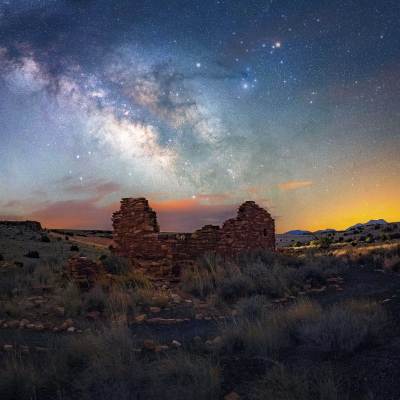 A beautiful starry sky, with a glimpse of the Milky Way, as viewed over Flagstaff, Arizona.