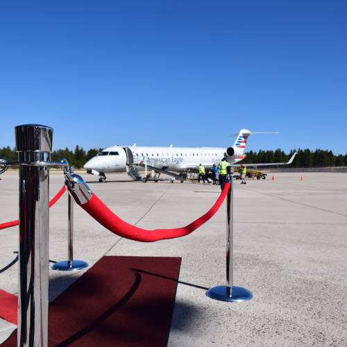 A plane is parked at the Flagstaff Airport.