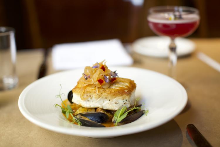 A seafood meal at Brix Restaurant and Wine Bar in Flagstaff, AZ.