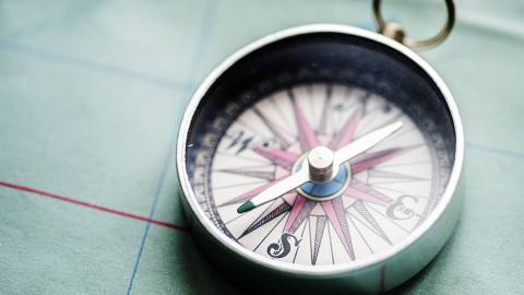 Compass sitting on a map