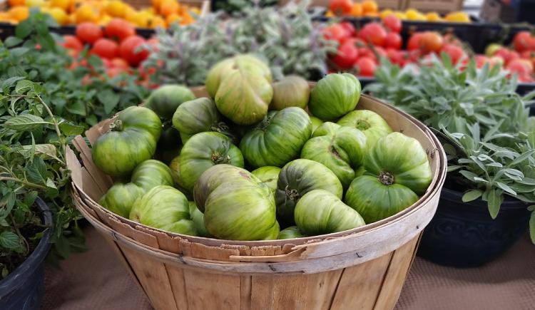 Baskets of produce at the Flagstaff community market