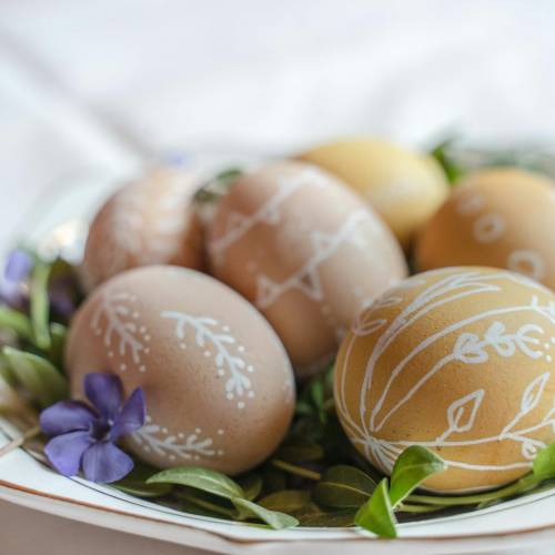 Colorful easter eggs on a plate